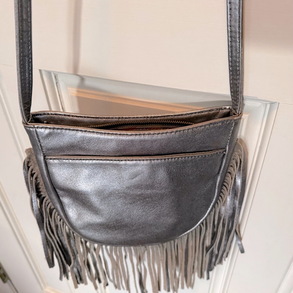 Hobo Chic Silver Crossbody Bag with Fringe - Picture 2 of 4